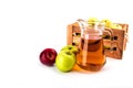 Jug of apple juice and apples, isolated on white background Royalty Free Stock Photo