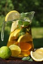 A jug of cold tea with lemon and mint, a sip of freshness on a hot summer day Royalty Free Stock Photo