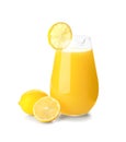 Jug of fresh lemon juice on white background Royalty Free Stock Photo