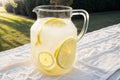 A jug of fresh lemonade glistening in the sunlight Royalty Free Stock Photo