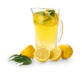 Jug of fresh lemonade on white background Royalty Free Stock Photo