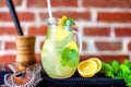 Jug of fresh summer mind lemonade with ingredients Royalty Free Stock Photo