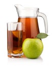 Jug and glass of green apple juice isolated Royalty Free Stock Photo