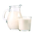 Jug and glass of milk isolated on white background Royalty Free Stock Photo