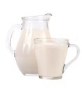 Jug and glass of milk isolated on white background Royalty Free Stock Photo