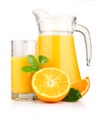 Jug, glass of orange juice and fruits isolated Royalty Free Stock Photo