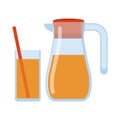 Jug glass of orange juice isolated icon on white background, Lemonade glass and pitcher. Healthy drink Flat style vector Royalty Free Stock Photo