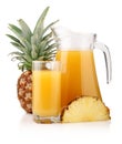 Jug and glass of pineapple juice with fruits Royalty Free Stock Photo