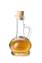 Jug with hemp oil on white Royalty Free Stock Photo