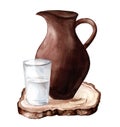 jug for milk and a glass of milk Royalty Free Stock Photo