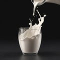 jug pouring milk into a glass forming a splash. On a black background Generative A.I Royalty Free Stock Photo