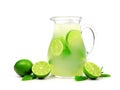 Jug of summer limeade isolated on white Royalty Free Stock Photo