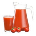 Jug of tomato juice, glass and Cherry tomatoes Royalty Free Stock Photo