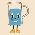 Jug of water 30s cartoon mascot character 40s, 50s, 60s old animation style.