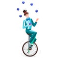 Juggler circus on a unicycle Royalty Free Stock Photo