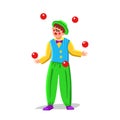 Juggler Clown Juggling Balls In Funny Suit Vector