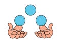 Juggler hands with three blue balls vector illustration Royalty Free Stock Photo