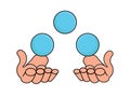 Juggler hands with three blue balls vector illustration