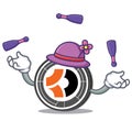 Juggling Bitcoin Dark mascot cartoon Royalty Free Stock Photo