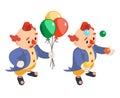 Juggling funny performance isometric circus balloons party fun carnival juggler clown character icon isolated 3d flat