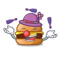Juggling hamburger with the cartoon cheese toping