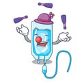 Juggling infussion bottle mascot cartoon Royalty Free Stock Photo