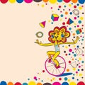 Juggling lion by bicycle. Hand drawing. Royalty Free Stock Photo