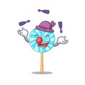 Juggling lollipop in a mascot candy basket