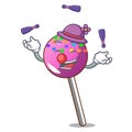 Juggling lollipop with sprinkles mascot cartoon