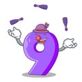 Juggling paper cut number Nine letter mascot