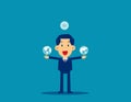 Juggling with planet globes. Business global concept, Kid cartoon vector character design