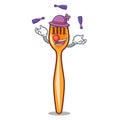 Juggling plastic fork on cartoon image funny