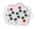 Juglone walnut molecule. 3D rendering. Atoms are represented as spheres with conventional color coding: hydrogen (white), carbon (