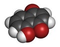 Juglone walnut molecule. 3D rendering. Atoms are represented as spheres with conventional color coding: hydrogen (white), carbon (