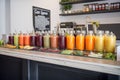 a juice bar featuring fresh vegetable and fruit juices, smoothies, and health shots Royalty Free Stock Photo