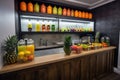 a juice bar featuring fresh vegetable and fruit juices, smoothies, and health shots Royalty Free Stock Photo