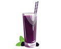 Juice with blackberries.Summer refreshing drink with blackberries in a glass.