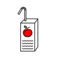 Juice box with red apple and straw line symbol. Royalty Free Stock Photo