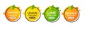 Juice fresh fruit label icon. Orange, lemon, lime, papaya healthy juice design sticker Royalty Free Stock Photo