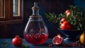 Juice, fresh pomegranates old background healthy vintage group dark refreshing agriculture