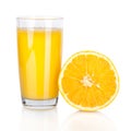 Juice glass and orange fruit on white background Royalty Free Stock Photo