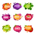 Juice logo liquid abstract drops of fresh juicy badges or logos recent vector templates