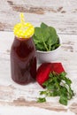 Juice made of beetroot and spinach as source healthy minerals and vitamins Royalty Free Stock Photo