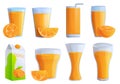 Juice orange icons set, cartoon style