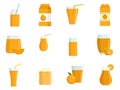 Juice orange icons set flat vector isolated Royalty Free Stock Photo