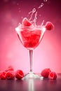 Juice raspberry cocktail in glass with berries and water splash on vibrant pink Royalty Free Stock Photo