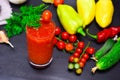 Juice from a red tomato in a glass Royalty Free Stock Photo