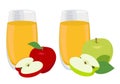 Juice set. Glass of apple juice with red and green apples. Raster illustration on white background Royalty Free Stock Photo