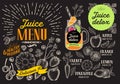 Juice smoothie menu for restaurant and cafe. Vector drink flyer.