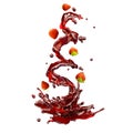 Juice splashes with strawberries, droplets isolated. 3D illustration